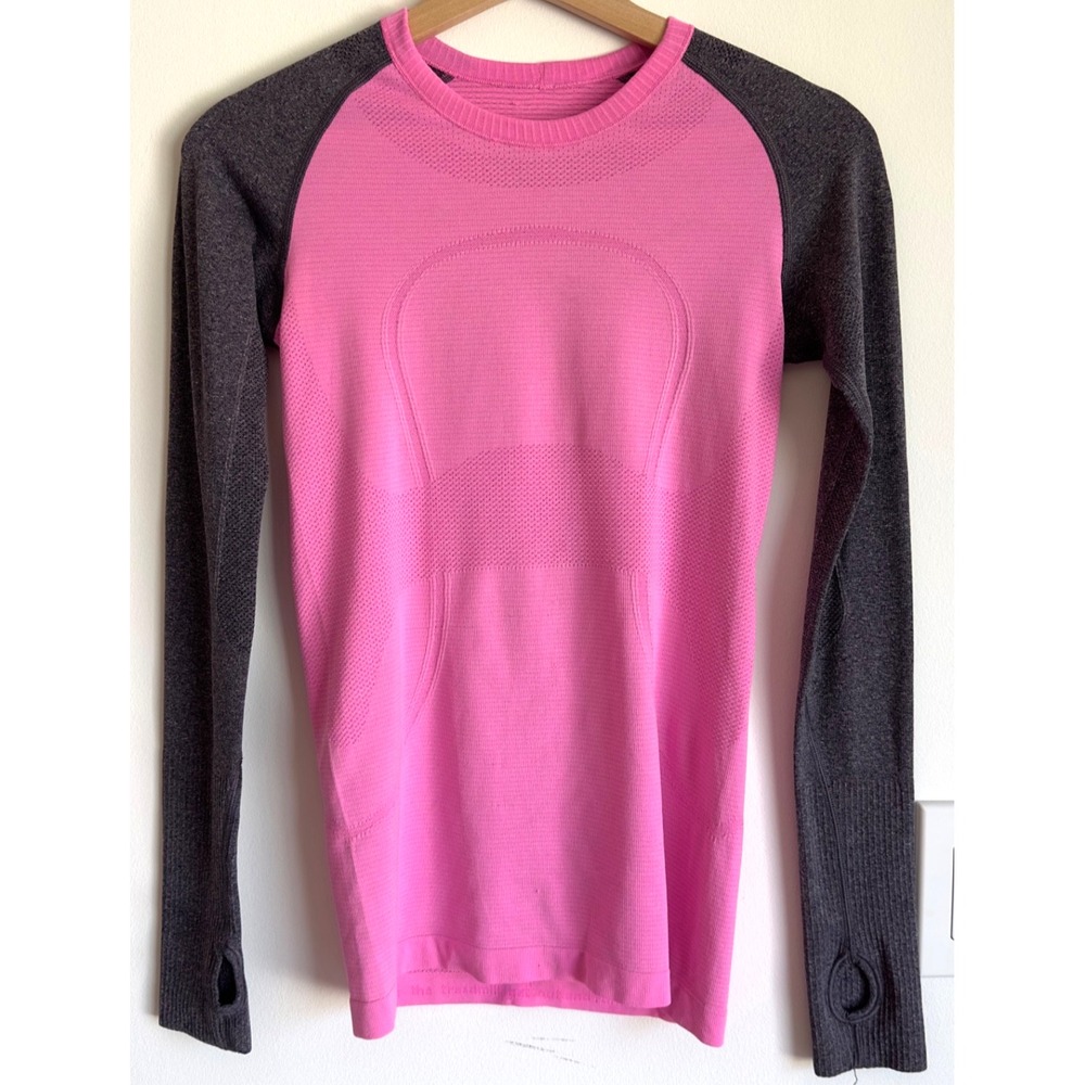 Lululemon Swiftly Tech Long Sleeve Top-Grey/Pink Combo-Slim Fit-Women's Size‎ 4